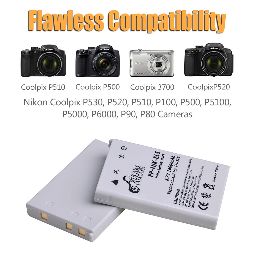 4 Pcs EN-EL5 ENEL5 Battery & LED Dual USB Charger for Nikon Coolpix P530 P520 P510 P100 P500 P5000 P5100 P6000 3700 4200 Camera.