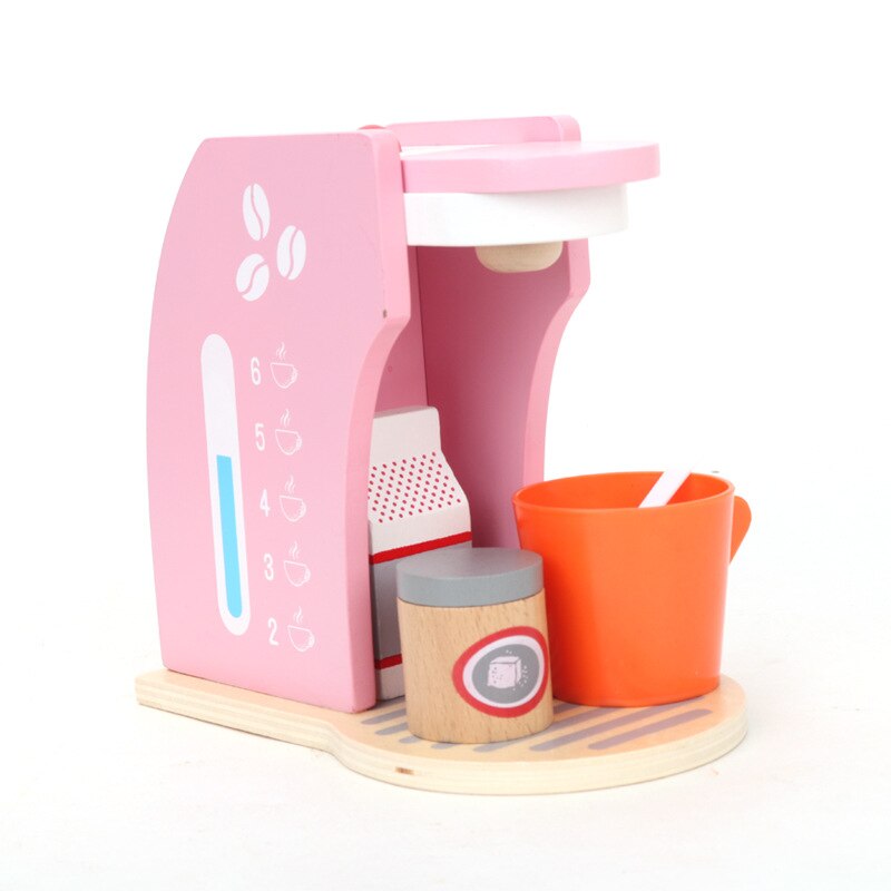 Kitchen Toys Imitated Chef Pretend Cooking Food Play Dinnerware Set Safe Cute Children Girl Wooden Educational Toy Game: coffee pink