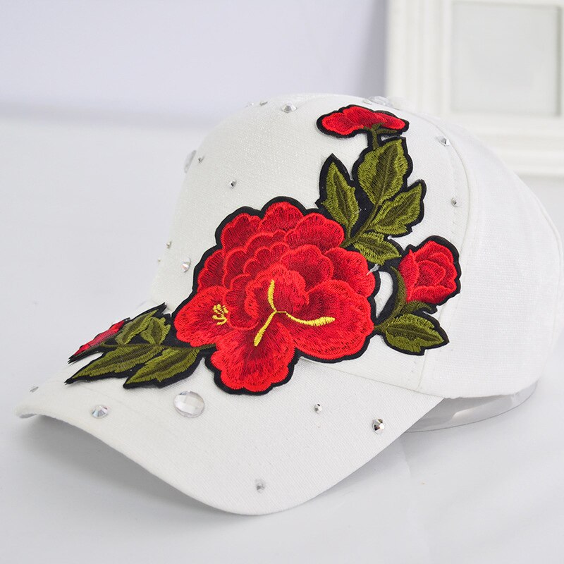 Rose Flower Embroidered Dad Hat Women Men Cute Adjustable Cotton Floral Baseball Cap X85: white peony