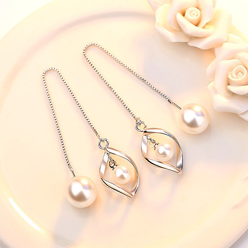 MEYRROYU 925 Sterling Silber Halskette Ohrringe Perle Anhänger Schmuck einstellen Dame, Verlobung, Hochzeit Cерьги Oжерелье