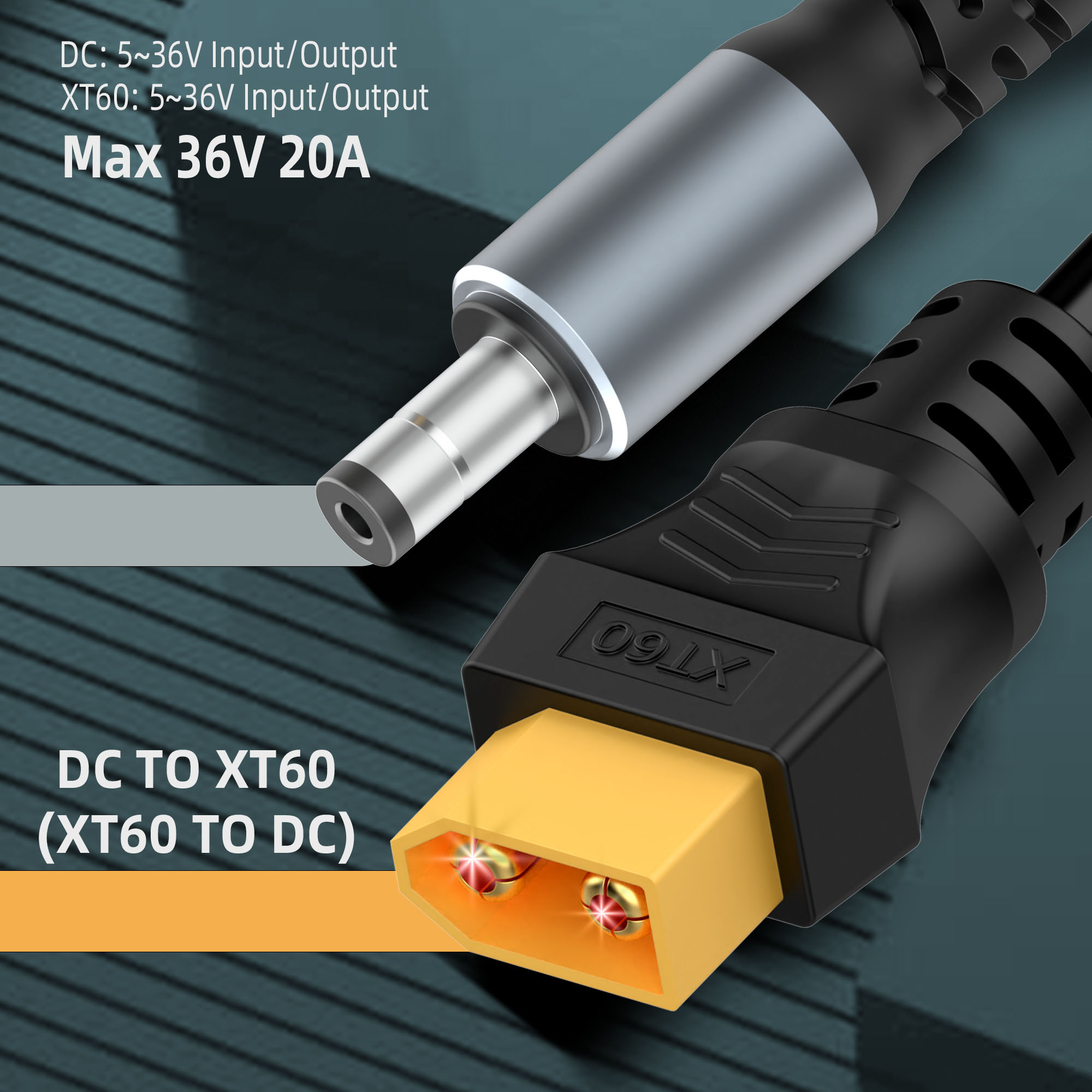16AWG XT60 vrouwelijk naar DC5521 mannelijk voedingskabeladapter voor zonne-energiecentrale en laptops