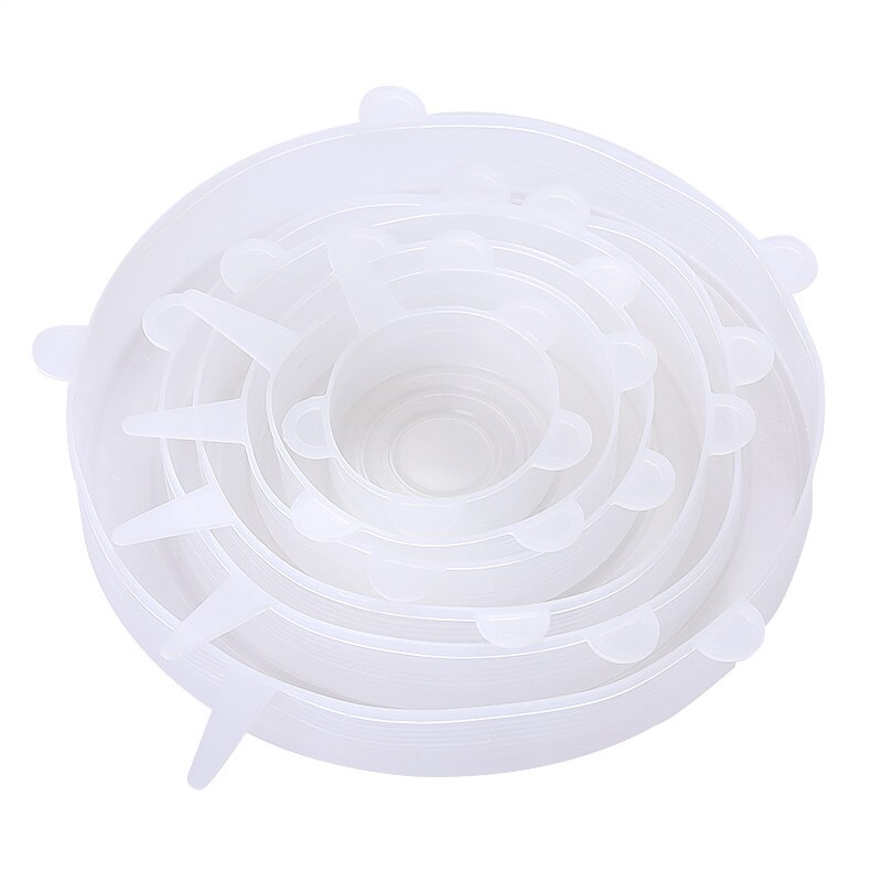 Reusable Silicone Food Cover Elastic Stretch Adjustable Bowl Lids Universal Kitchen Wrap Seal Fruit Keeping Silicone Caps: 6 PCS White