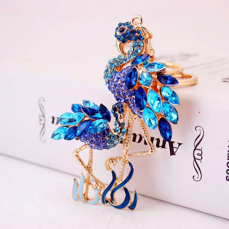 mignon dessin animé diamant ensemble flamant rose porte-clés grue strass Animal métal pendentif voiture porte-clés accessoires bijoux