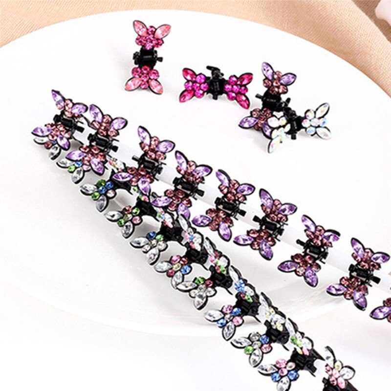 Conjunto de 12 pinzas pequeñas para el pelo con forma de mariposa para mujer, pinzas de Metal para el pelo con diamantes de imitación, para cangrejo, accesorios para el cabello