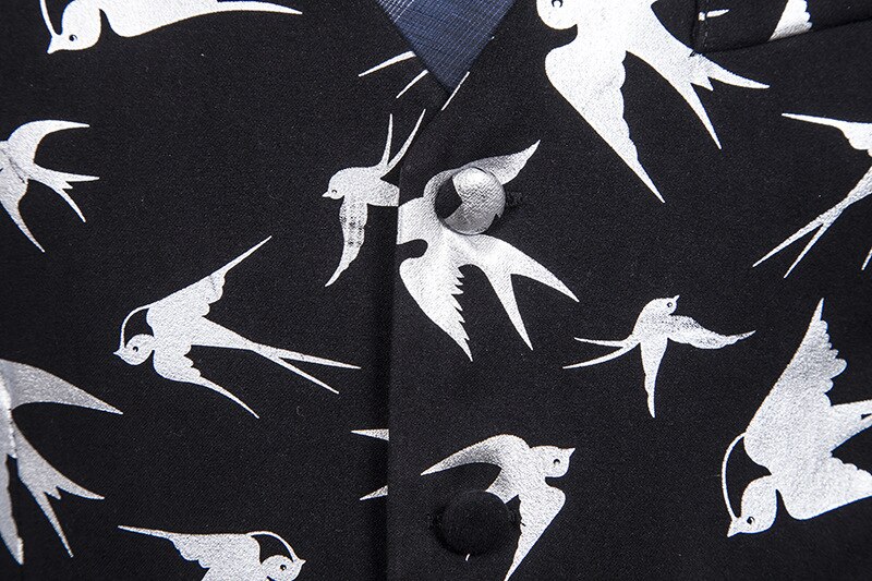 Herenvest met vogelprint en enkele rij knopen, slim fit, mouwloos, formeel zakelijk vest voor heren
