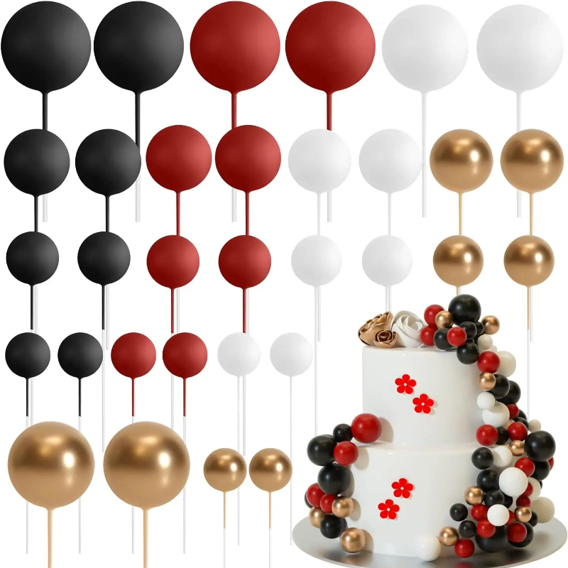 Décoration de gâteau vert sauge marron, 32 pièces, boules en mousse dorée, bricolage, décoration de gâteau pour réception pour bébé, fête d'anniversaire: Marron