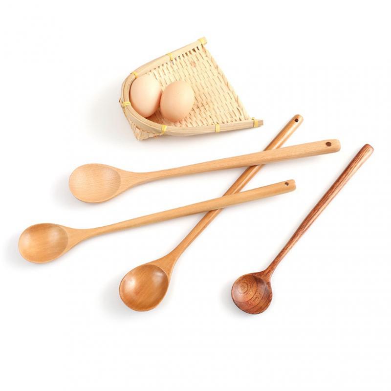 1PC Long Handle Wooden Spoon Japanese-Style Wood Soup Spoons For Eating Mixing Stirring Cooking Kitchen Supplies Tableware Home