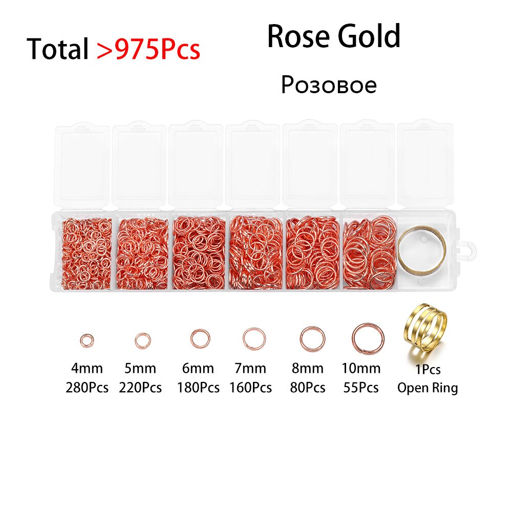 975 Pz/set 4 5 6 7 8 millimetri Anello di Salto Aperto Anello Aperto Connettori FAI DA TE Per La Collana Della Catena Monili Che Fanno set di Trovare Accessori kit: Rose Gold