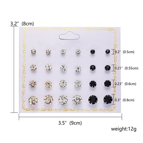 Rinhoo 12pairs Crystal Simulated Pearl Earrings Sets For Women Colorful Round Ear Stud Earrings Wedding Jewelry Box Earrings: 3