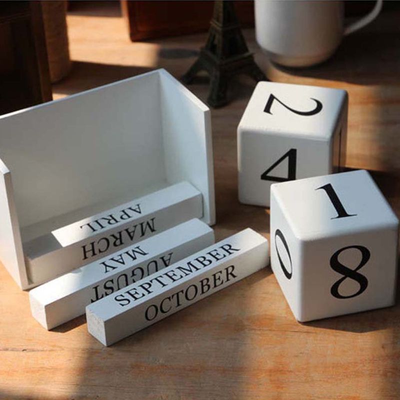 Vintage Houten Perpetual Kalender Eeuwige Blokken Maand Datum Display Desktop Accessoires Fotografie Props Home Office Decoratie