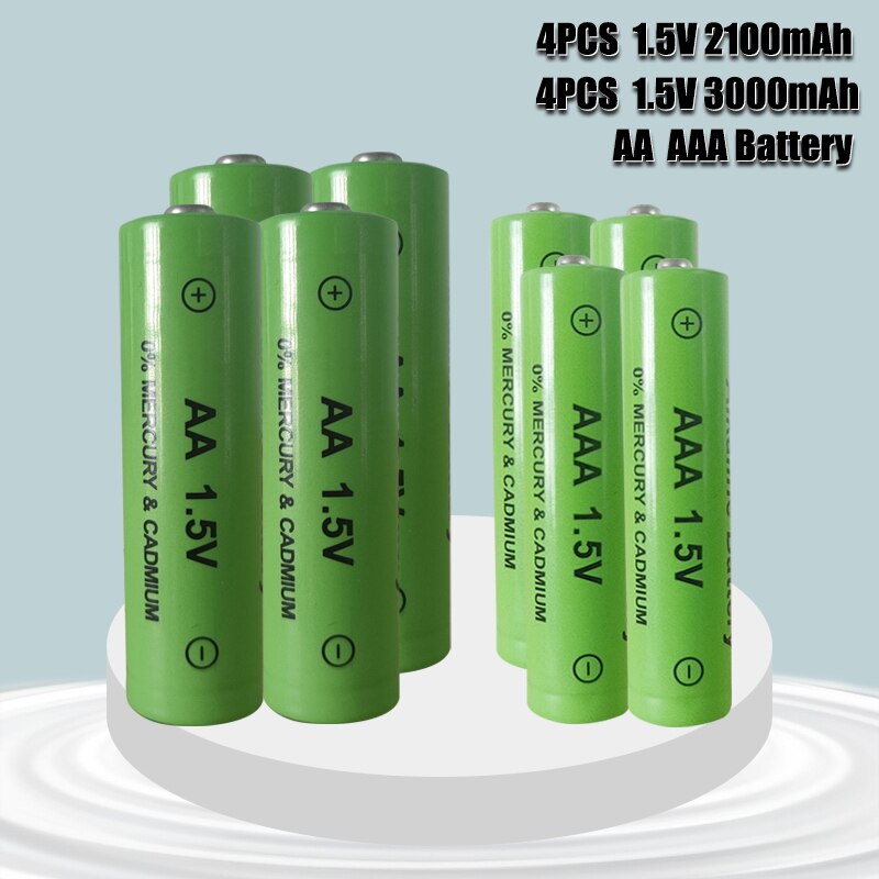 1.5V AA + AAA NI MH Rechargeable AA Battery AAA Alkaline 2100-3000mah For Torch Toys Clock MP3 Player Replace Ni-Mh Battery: 4AA-4AAA