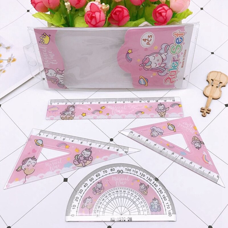 1 ensemble mignon dessin animé licorne règle droite rapporteur papeterie ensemble enfants bureau fournitures scolaires