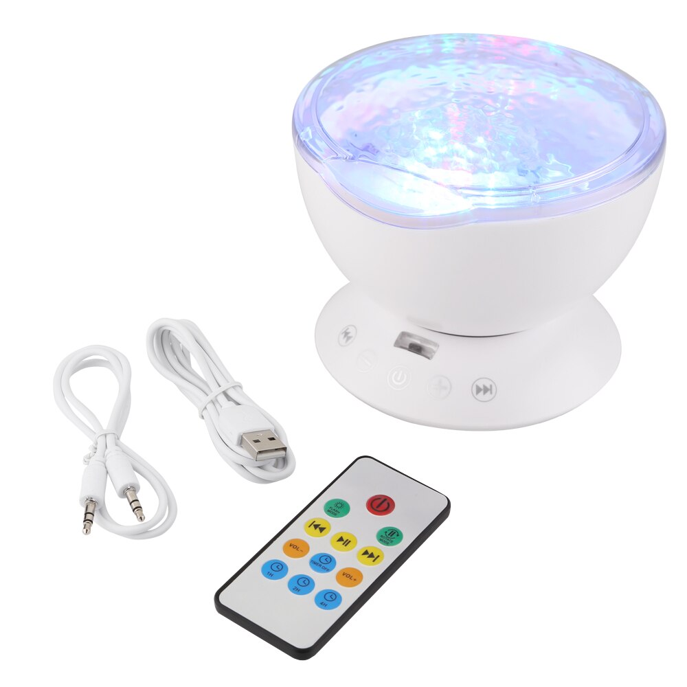7 kleuren led nachtlampje hemel afstandsbediening oceaan golf hemel projector met mini muziek nieuwigheid babylamp voor kinderen: Witte schelp