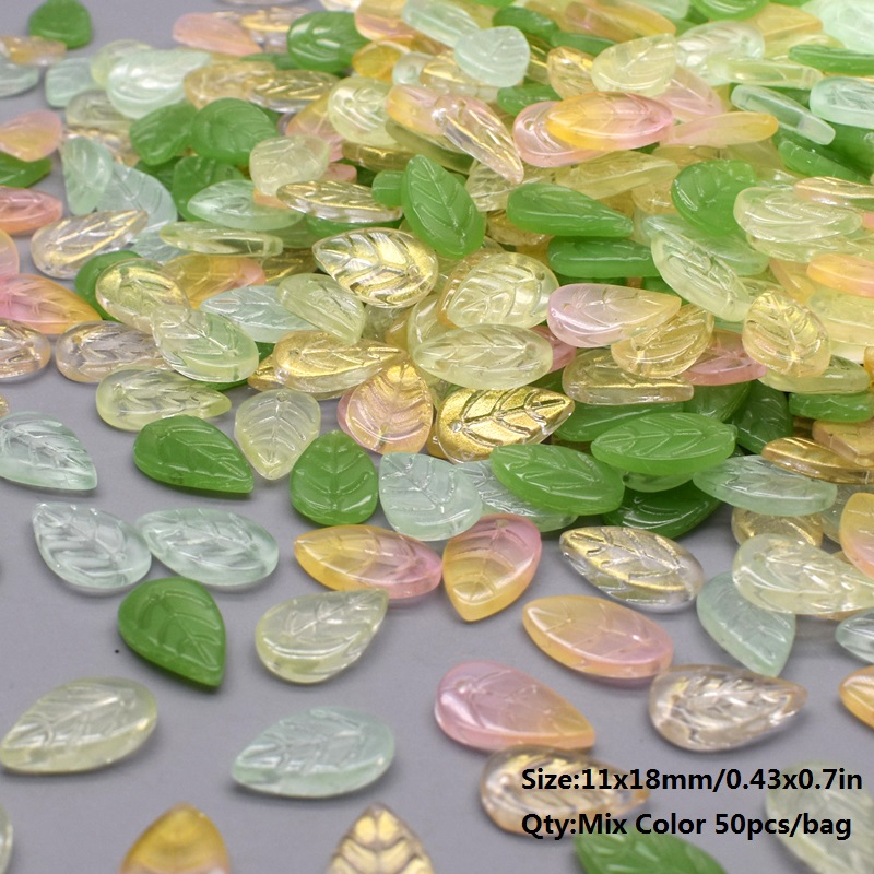 11x18mm 50pcs/Bag Green Glass Tree Leaves Charms Leafs Beads Pendants For Jewelry Making Handmade Glass Crafts Bracelet Earring: BROWN