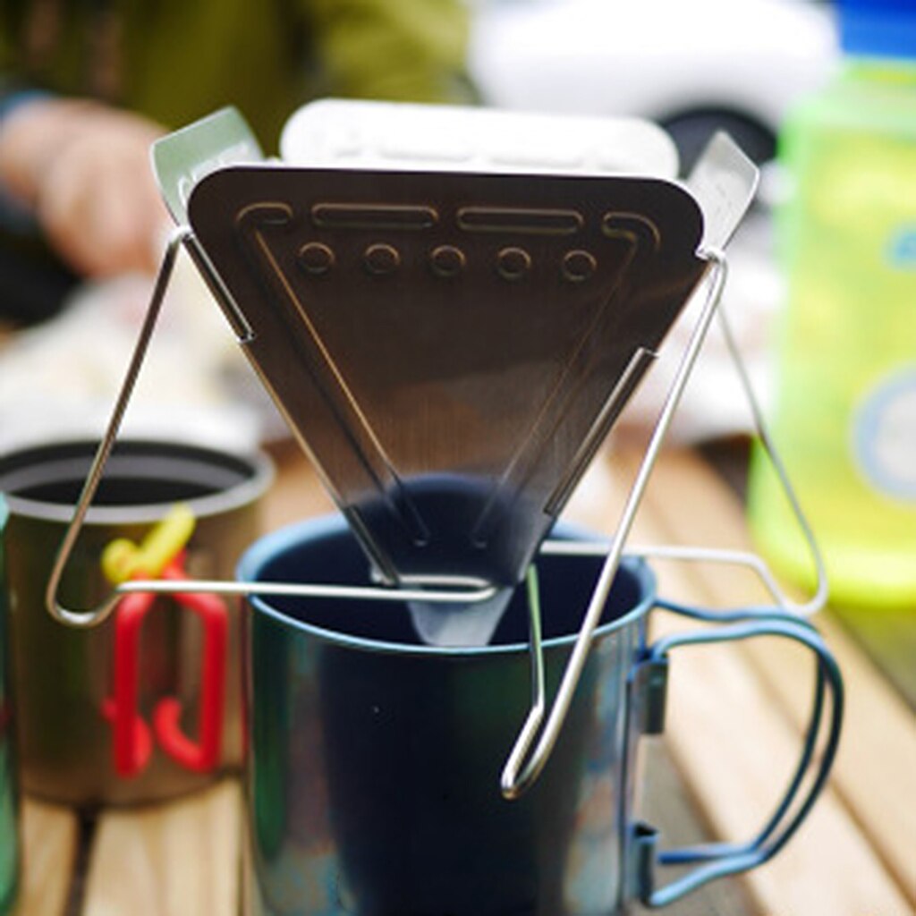 Rustfrit stål foldbar kaffedryp filterstativ kaffedråber udendørs køkkengrej holdbart 10cm til hjemmerejse camping picnic