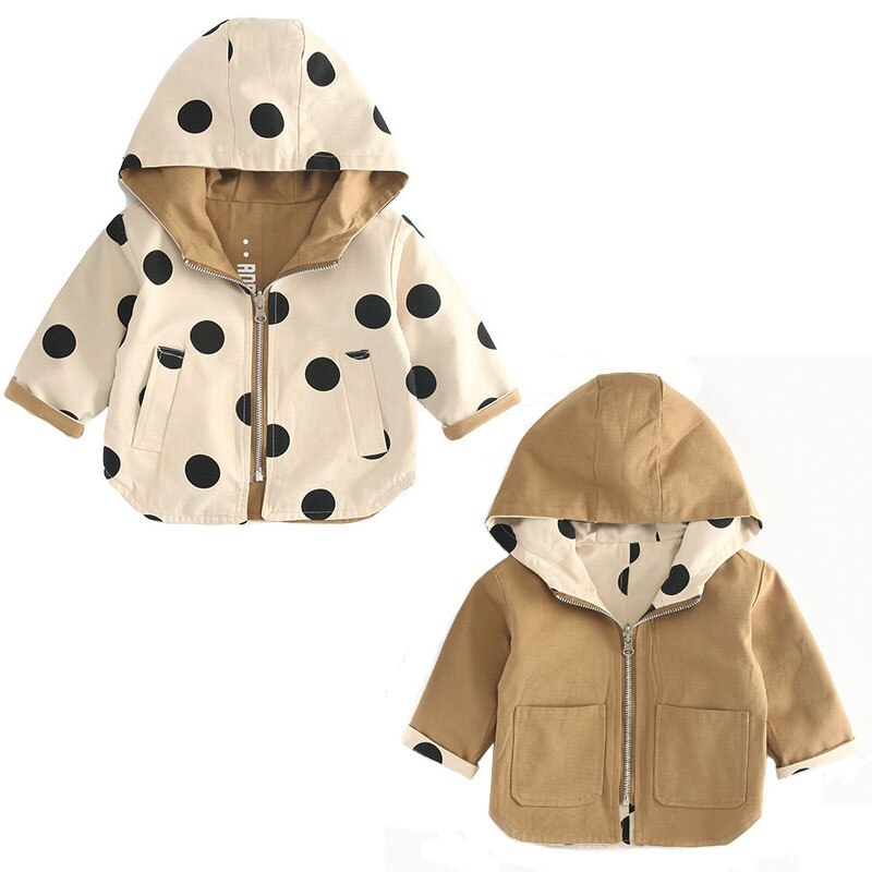 polka dot jacket coat outerwear hoodies double side infant toddler kid children baby girl boy autumn spring clothes 100% cotton