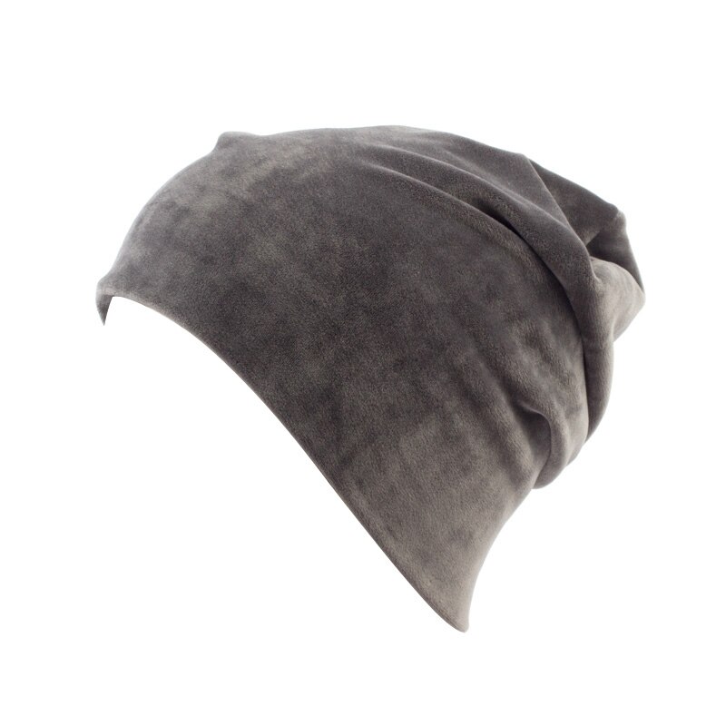 Bonnet en velours pour femme, décontracté Polyester, Skullies, Skullies, Bonnet, hiver, velours uni, cagoule, Sapka: Dark Grey