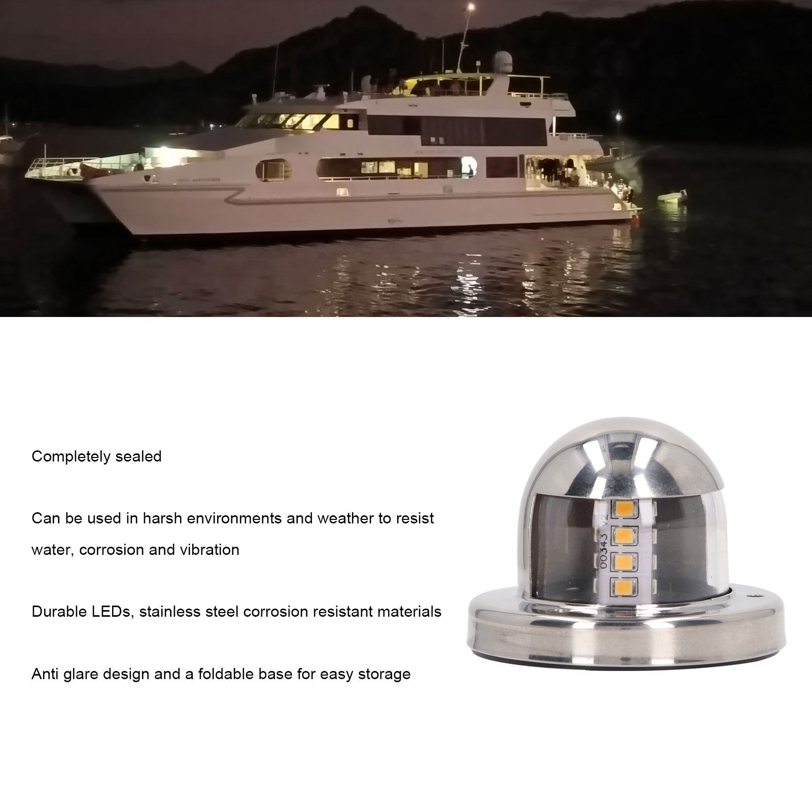 Navigationsankerlys marineankerlys 2nm synlighed 12v dc robust  ip66 vandtæt hvid til både yachter ponton