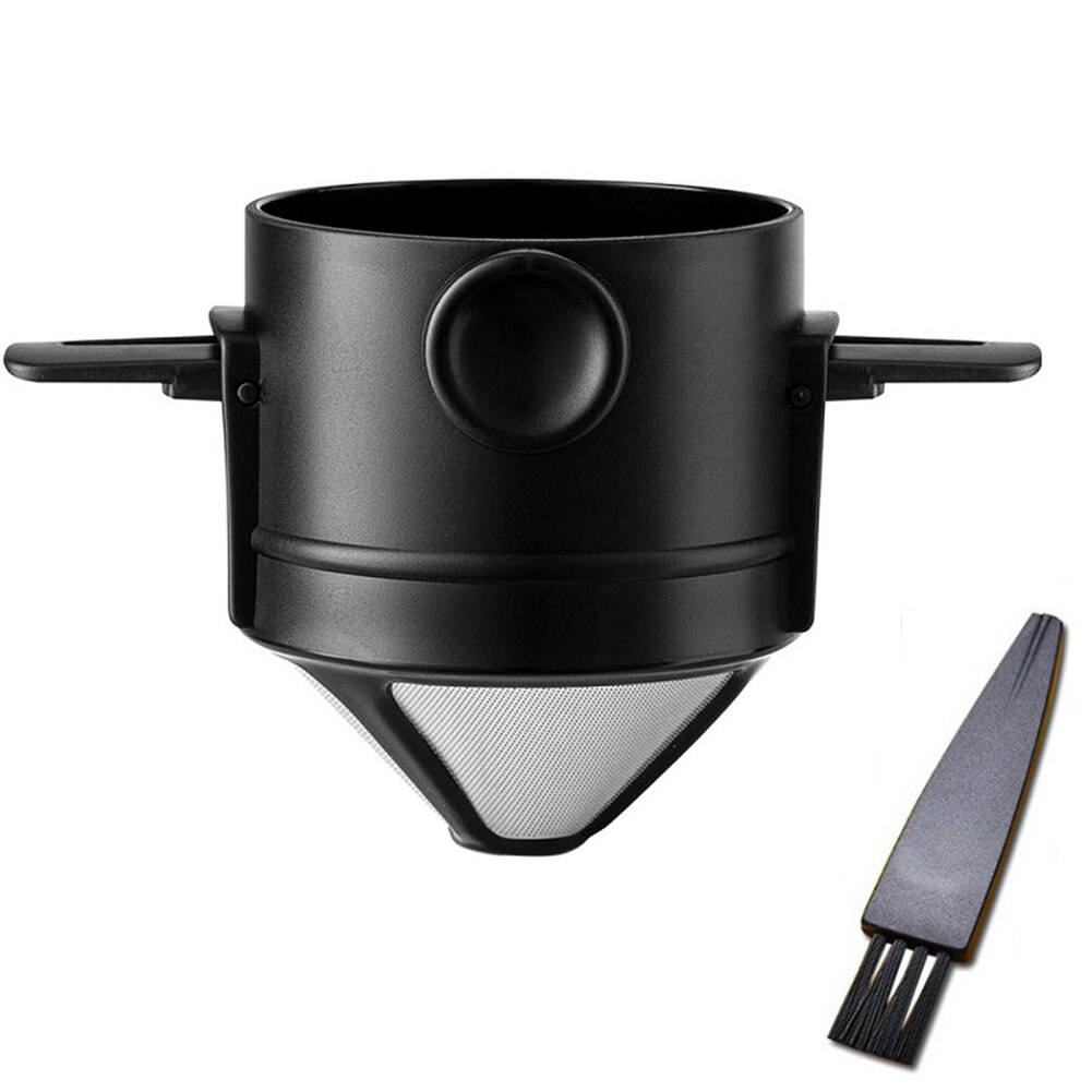 Accesorios para cafetera de acero inoxidable, utensilios de cocina de estilo cónico reutilizables, filtro de café hecho a mano, utensilios de cocina, 1 ud.: black and brush