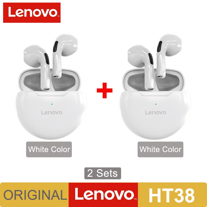 Lenovo HT38 TWS Earphone Wireless Fone Bluetooth Headphones AI Control Mini Headset Dual Mic Noise Reduction HiFi Stereo Earbuds: HT38 2PCS White