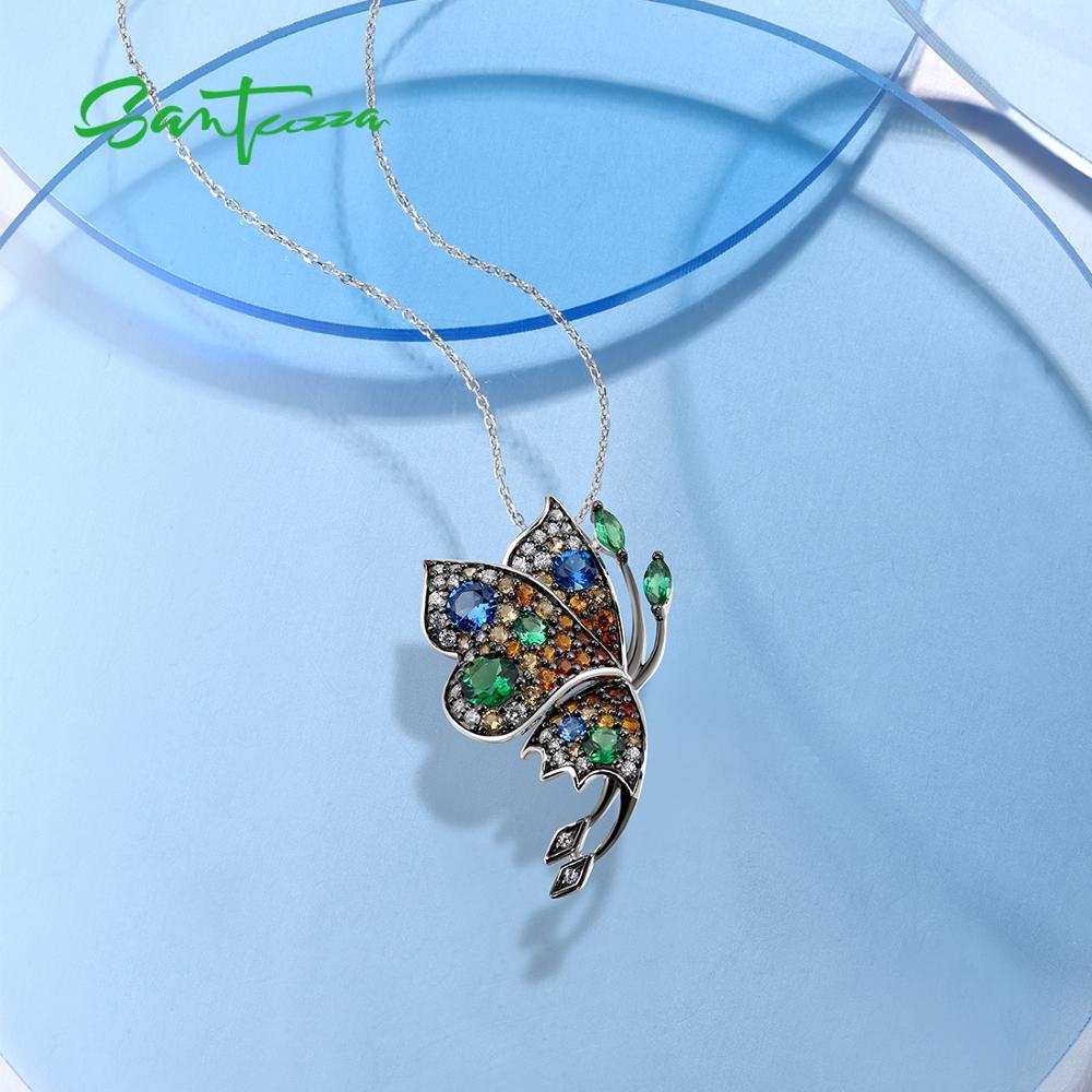 SANTUZZA – pendentif en argent Sterling 925 pour femme, bijou fin, délicat, papillon, pierres colorées scintillantes, tendance