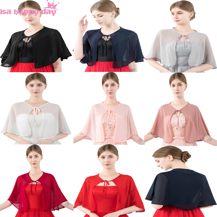 Bleu marine noir rouge gris Blush bordeaux mousseline de soie Cape châle veste de Mariage femmes haussement d'épaules boléro enveloppes Mariage soirée bal de promo