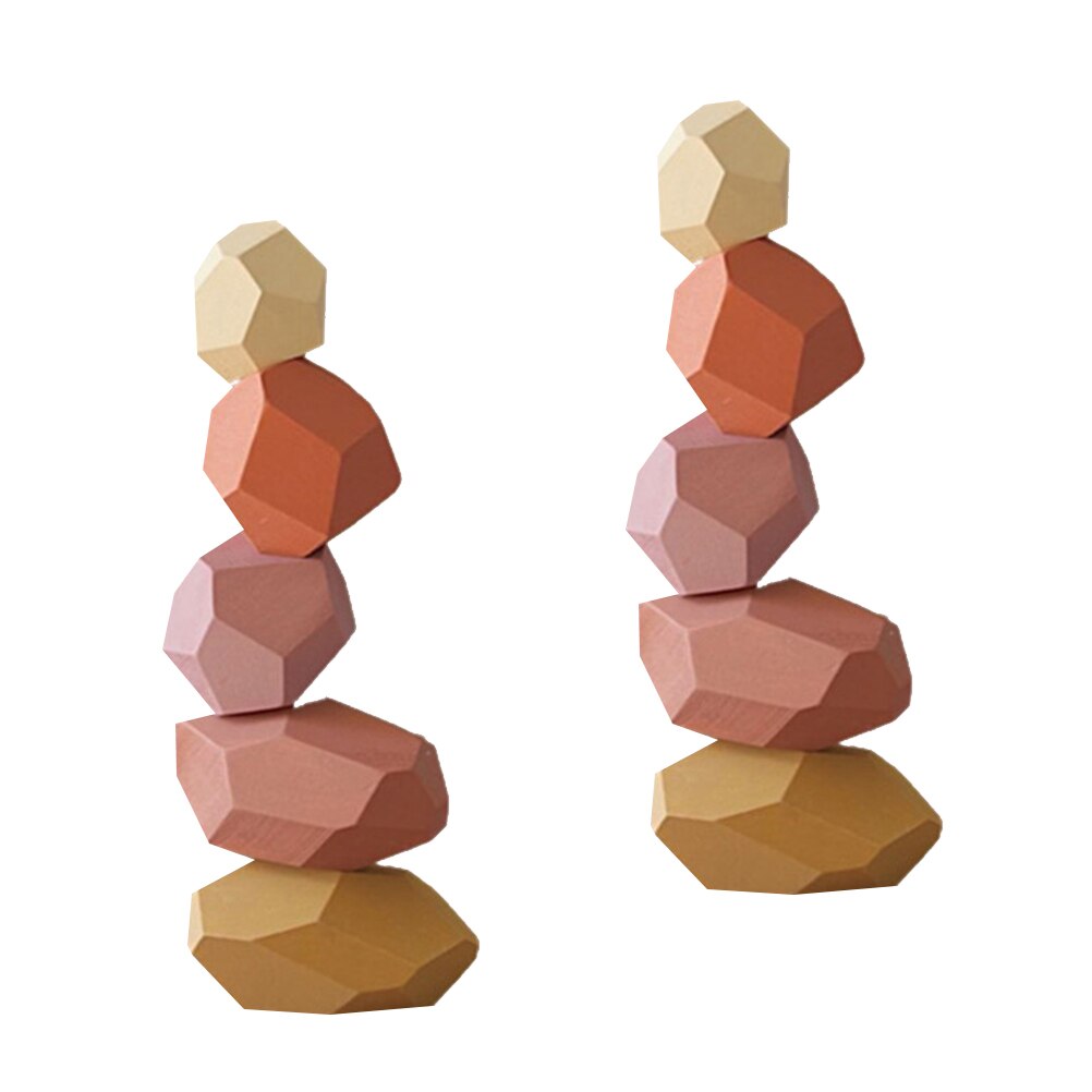 10Pcs pietra di legno che impila i giocattoli giocattoli educativi gioco dei blocchi dei bambini: Pink