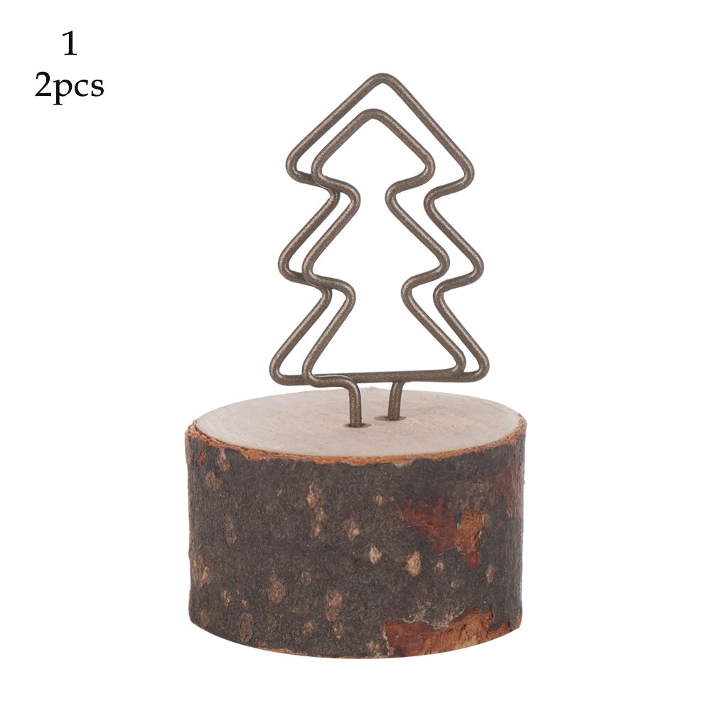 2PCs Wooden Photo Stand Memo Name Cards Holder Retro Wood Bark Cartoon Clips DIY Photo Iron Clip Wedding Party Christmas Decor: 2pcs-Tree