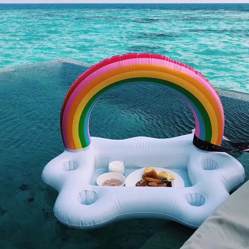 Verano Pvc piscina inflable portavasos agua hielo Bar inflable nube hielo bandeja taza arcoiris titular