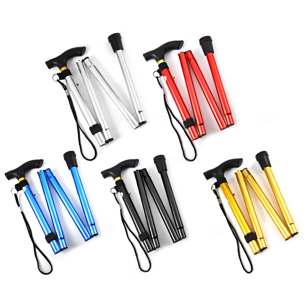 Outdoor Aluminum Alloy Folding Rod Hand Stick Walking Hiking Climbing Sticks Trekking Trail Crutch Ultralight Adjustable Canes