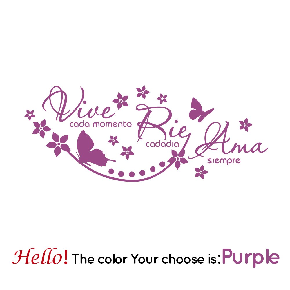 espagnol vinyle autocollant Mural dire Vive Cada Momento Rie Cada Dia Ama Siempre autocollants Mural salon décoration: VIOLET