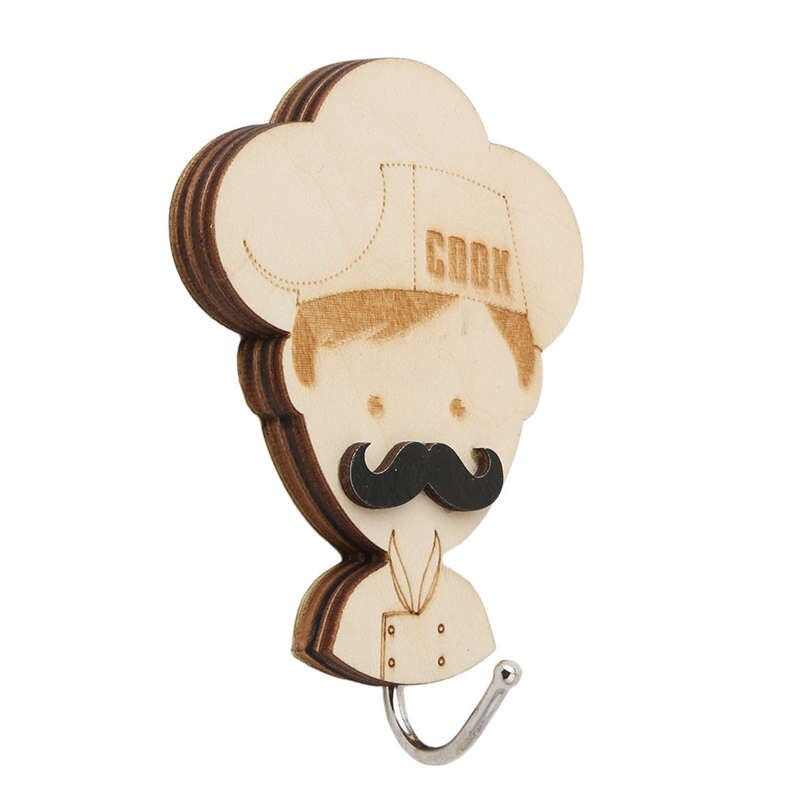 Wooden Cartoon Door Non-Marking Adhesive Hook Strong Load-Bearing Wall Adhesive Three-Dimensional Removable Hook: chef