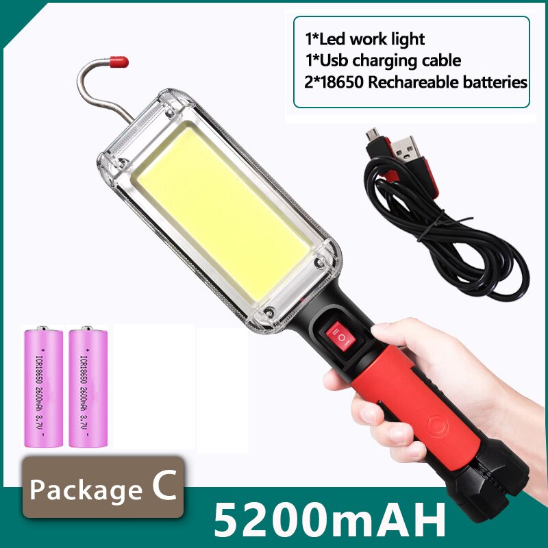 200w kraftige lommelykter 5200 mah lommelykt usb oppladbar kolbe arbeidslys med magnetkrok campingtelt arbeidsvedlikeholdslykt: Pakke c