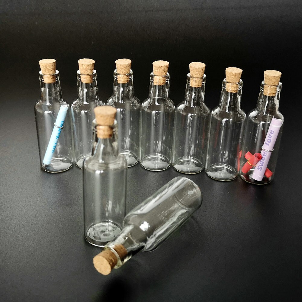 Bocaux à souhaits en verre Transparent avec bouchon en liège, petite bouteille de vin de 15ml, 24x70x8mm, 20 pièces