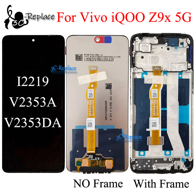 Black 6.72 Inch For Vivo iQOO Z9x 5G I2219 V2353A LCD Display Touch Screen Digitizer Panel Assembly Replacement / With Frame