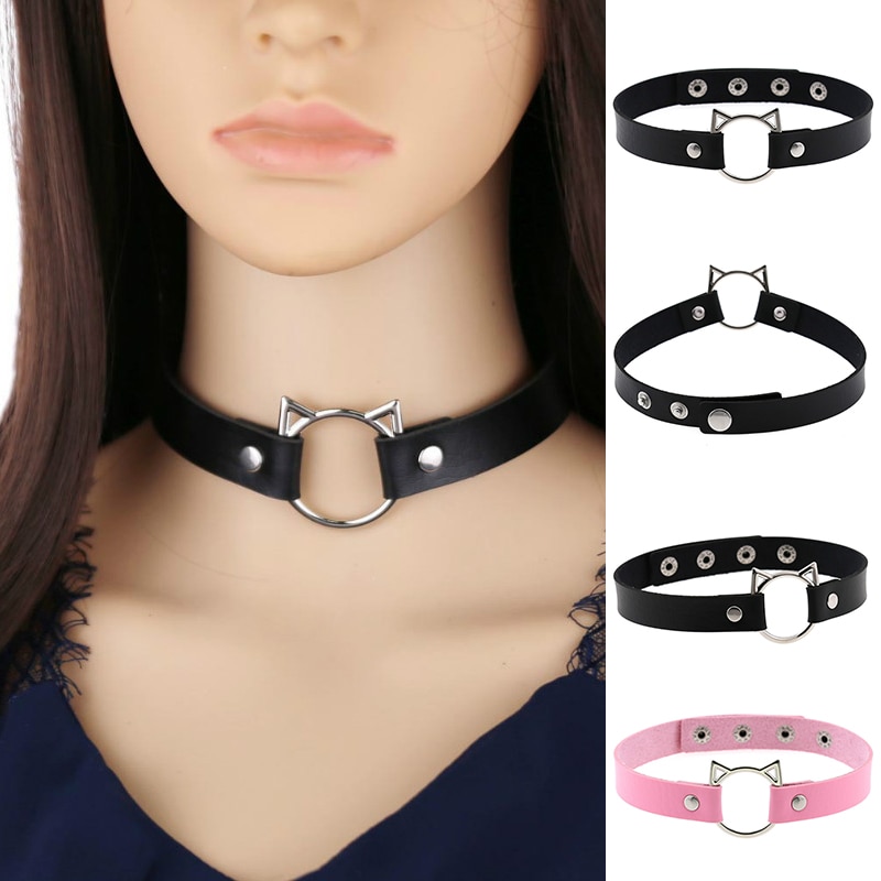 Punk Harajuku Collar Choker Necklace Kit head PU Leather Choker Punk Goth 100% Handmade Neck Bracelet animal Jewelry