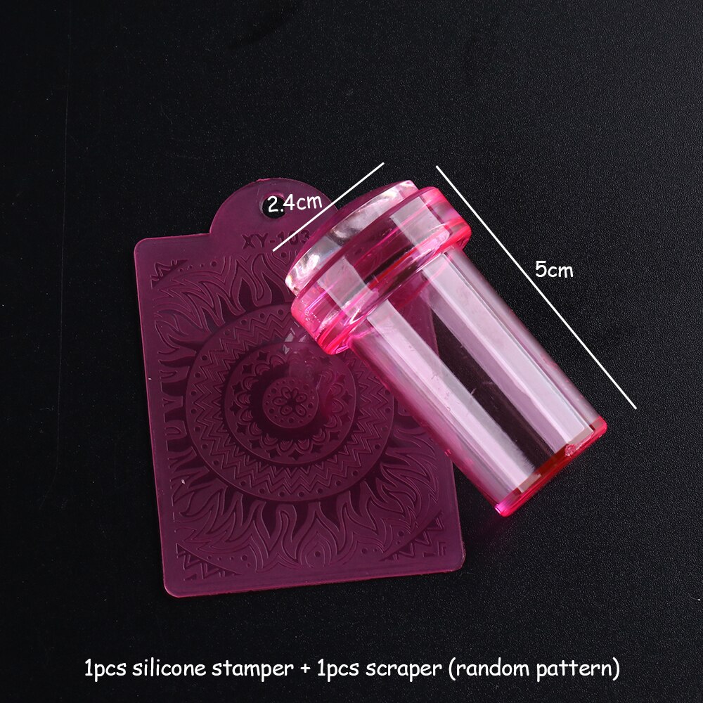 Silicone Nail Stamper Soft Jelly Clear Nail Stamp Scraper Set French Stamping Plates Model Manicure Stencils Tools GL1031: 1988-Red