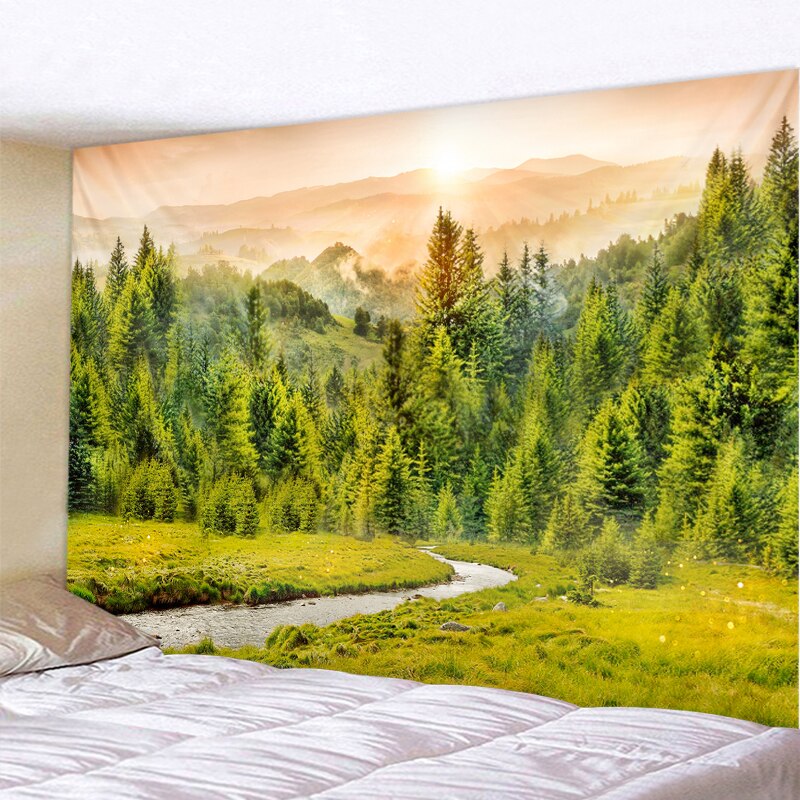 Nature Forest Tapestry Forest Wall Cloth Tapestry in the Sunset Hippie Mandala Tapiz Landscape Home Decoration Tapestry