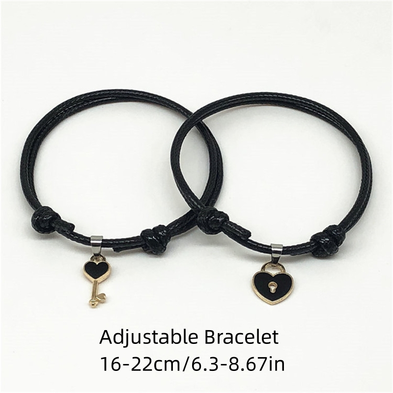 2 unids/set pulsera minimalista para parejas, llave esmaltada, pulsera con cierre de amor, pulsera de cuerda de cera ajustable, accesorio Unisex para hombres y