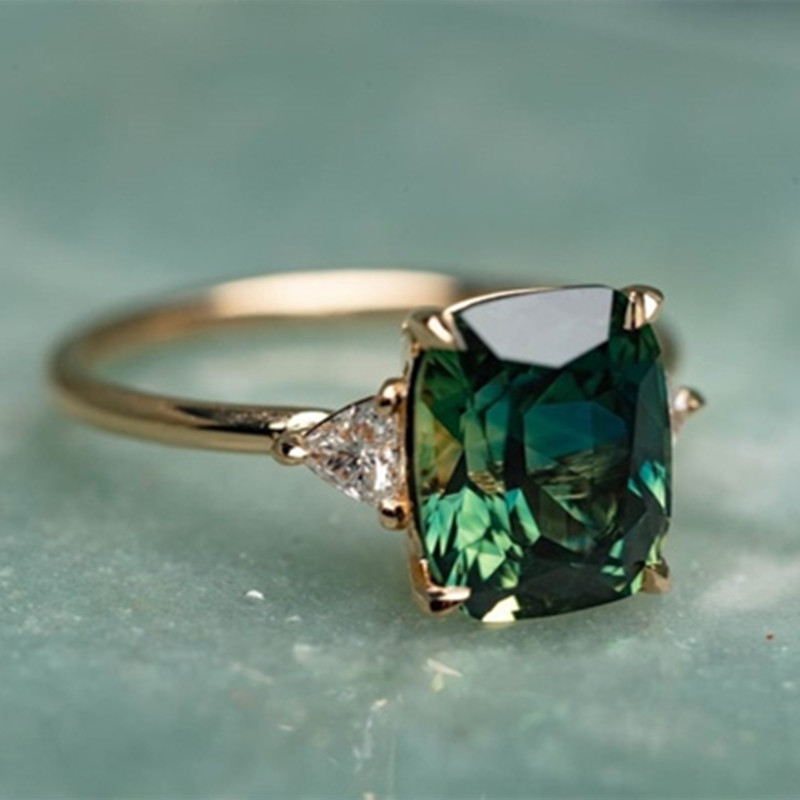 Elegante Vierkante Emerald Ring Voor Vrouwen Gold Kleur Ingelegd Groen Zirkoon Trouwringen Bridal Engagement Sieraden: 9