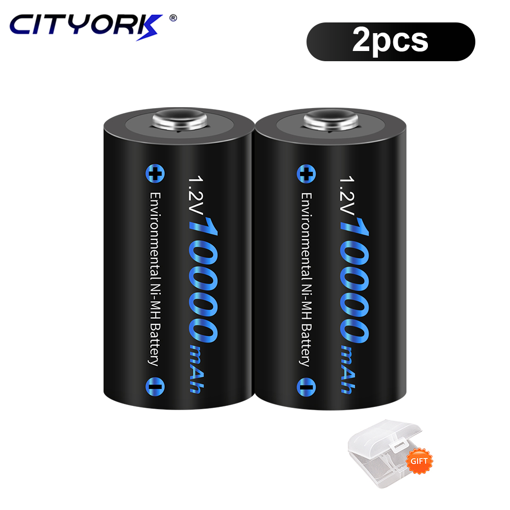 CITYORK-batería recargable de tamaño D, pila R20 de 10000mAh, 1,2 V, NI-MH D, cargador de batería para C, D, AA, AAA: Rojo