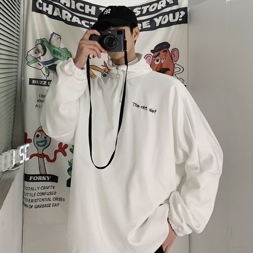 Men No Hat Hoodies Sweatshirts Winter Fleece Male Tops Couple Unisex Print Simple Harajuku Ins Korean Ulzzang Swag Daily: white / M