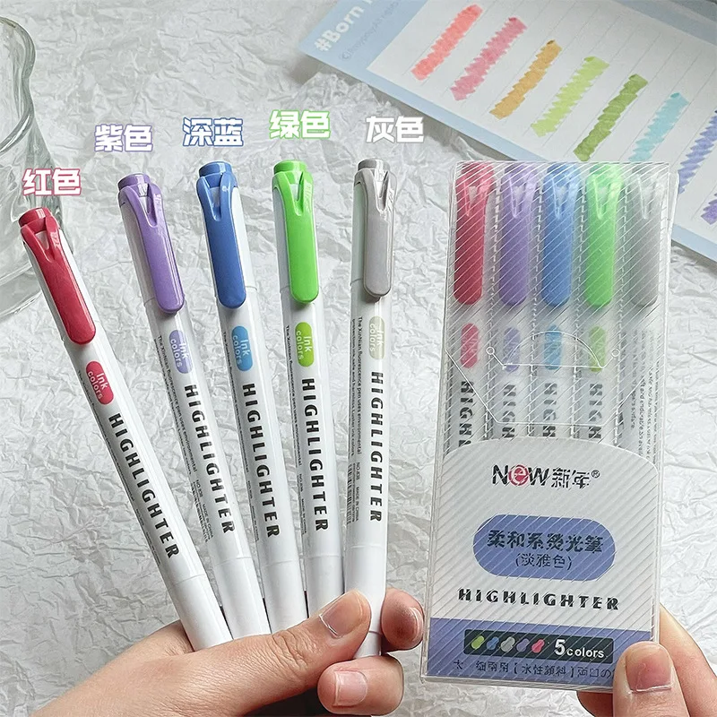 5 culori/cutie evidențiator cu două capete, markere fluorescente pentru desen, pixuri evidențiatoare, artă japoneză drăguță, stilou pastel, papetărie: Roşu