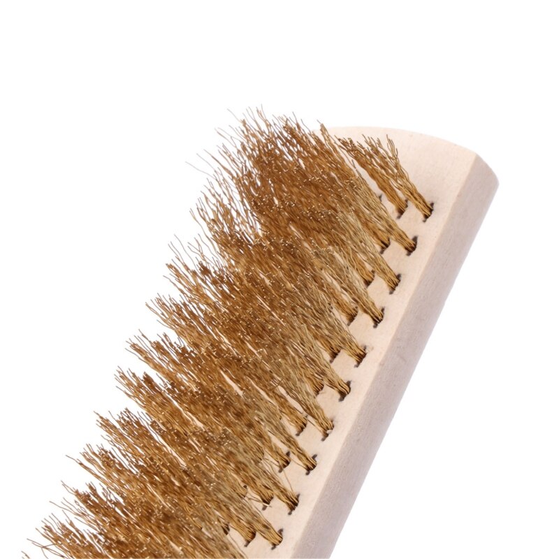 Copper Wire Brass Bristle Wood Handle Wire Scratch Brush 208mm For Metal Cleaning #RW1209