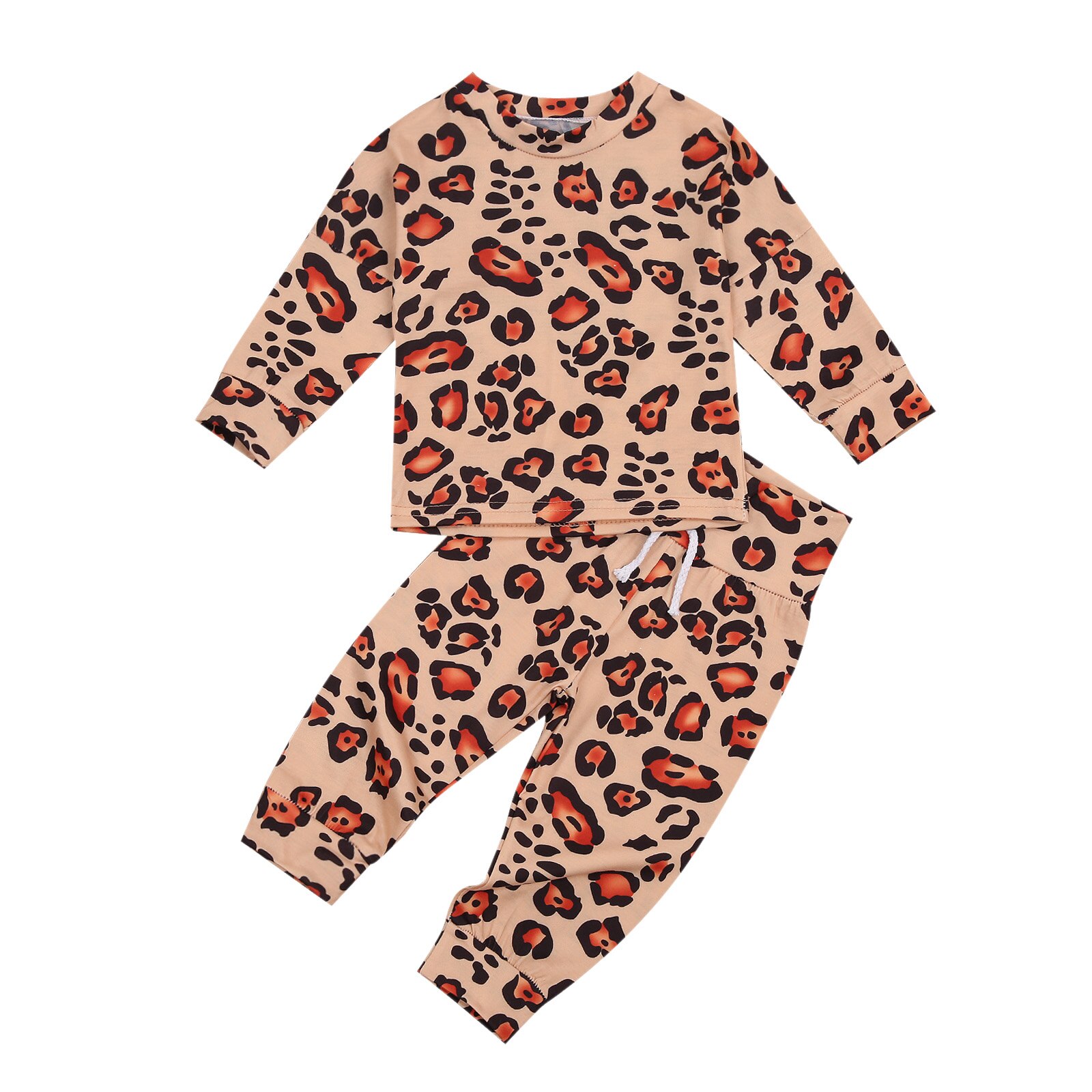 Ma & baby 0-24m efterår forår nyfødte baby baby piger drenge pyjamasæt leopard langærmet nattøj blød søvn sæt: Brun / 0-6m