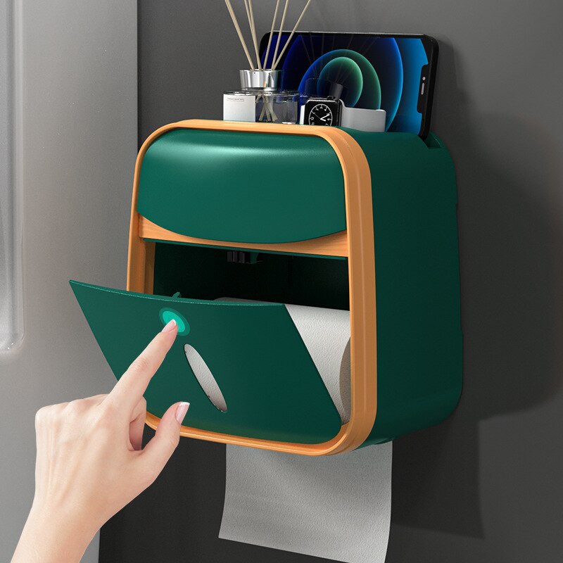 Toilet Wall Mounted Waterproof Roll Paper Box Toilet Paper Box Tube Paper Storage Rack Tissue Boxes Kitchen Bathroom Supplies