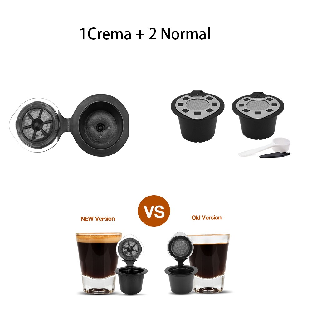 Reusable Nespresso Capsules 6 Pack Refillable Pods Compatible Nespresso Machines Crema Food Grade PP: 1Crema 2Normal