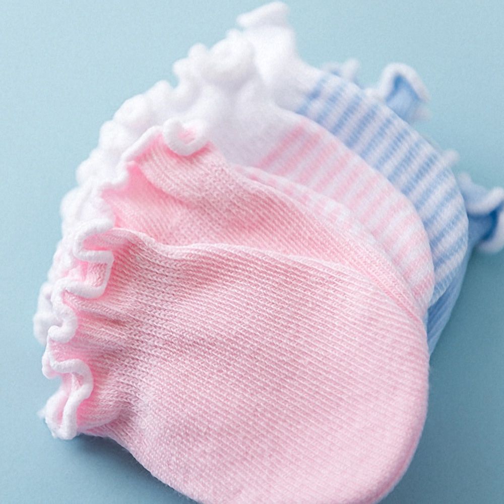 4pairs Newborn Baby Gloves Socks Sets Protection Face Newborn Baby Mittens Anti-scratch Cotton Striped Breathable Elastic Gloves