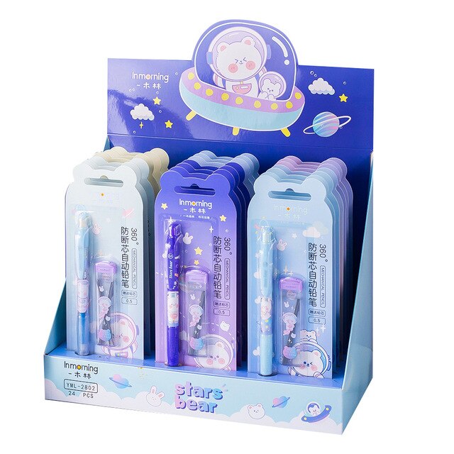 Kawaii Cartoon Mechanical Pencil Set With Lead Refill Cute Pencils With Eraser School Office Writing Supplies Stationery: C random pattern