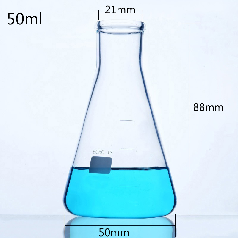 Linyeyue 50ml glas konisk kolv kemi erlenmeyer kolv borsilikatglas hög temperaturbeständighet laboratorieutrustning